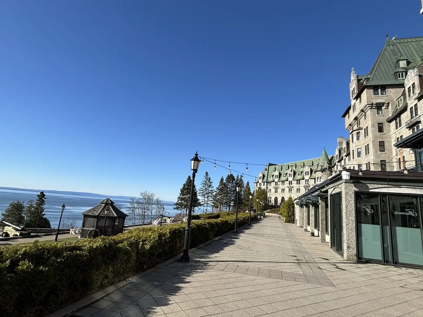 Historic resort grounds and shoreline setting in La Malbaie, Quebec